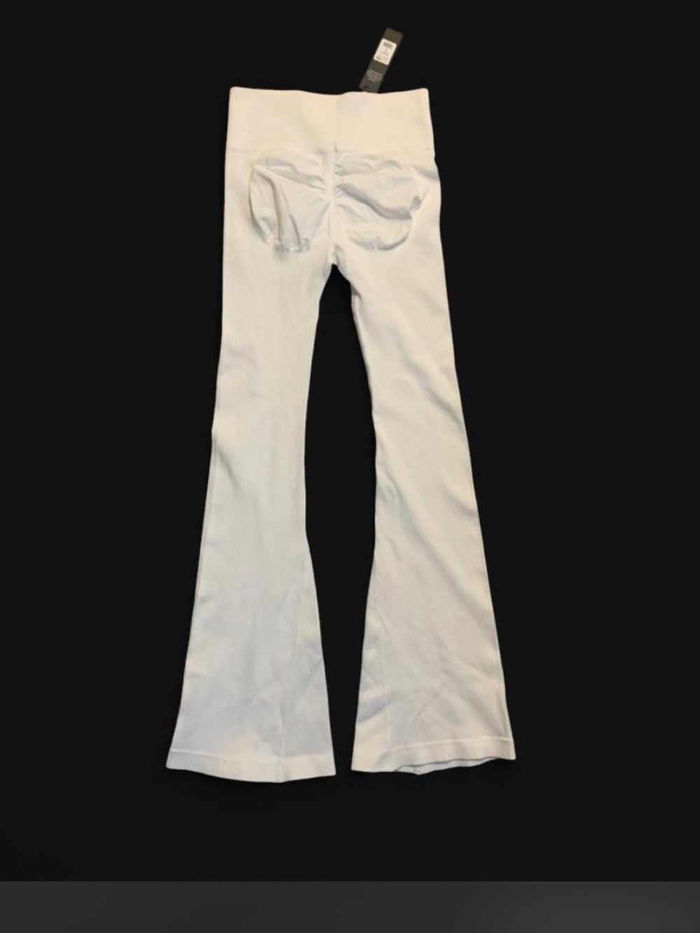 White Ribbed Flare Leg Pants - Picture 2 of 3